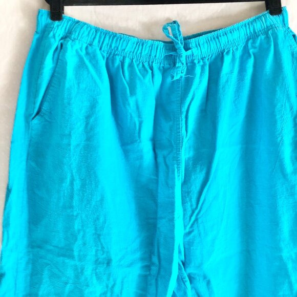 Cropped Cotton Pants Aqua Blue Plus Size - Picture 3 of 5